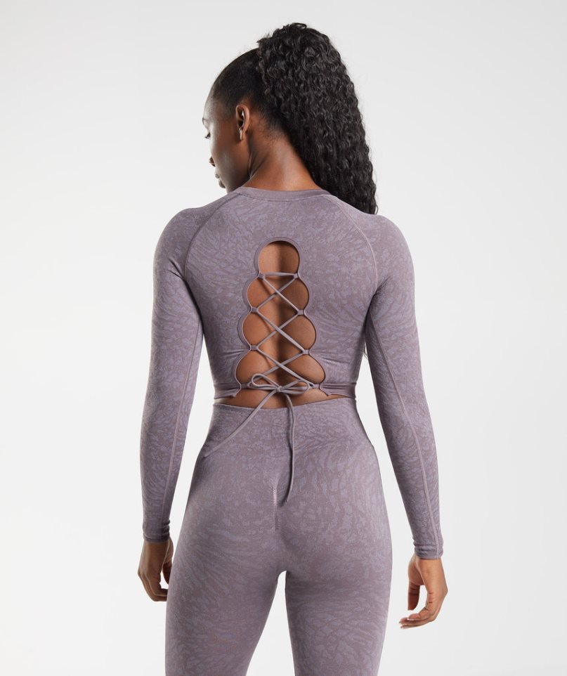 Przycięte Topy Gymshark Adapt Animal Seamless Koronkowe Up Back Damskie Fioletowe | PL 065MNC